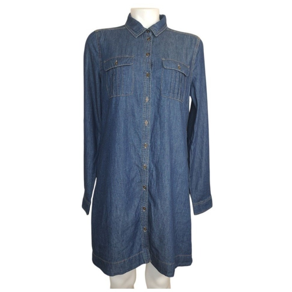 New Look Women's Shirt Dress Size M Blue Denim Tunic Button-Up Roll-Tab Sleeves
